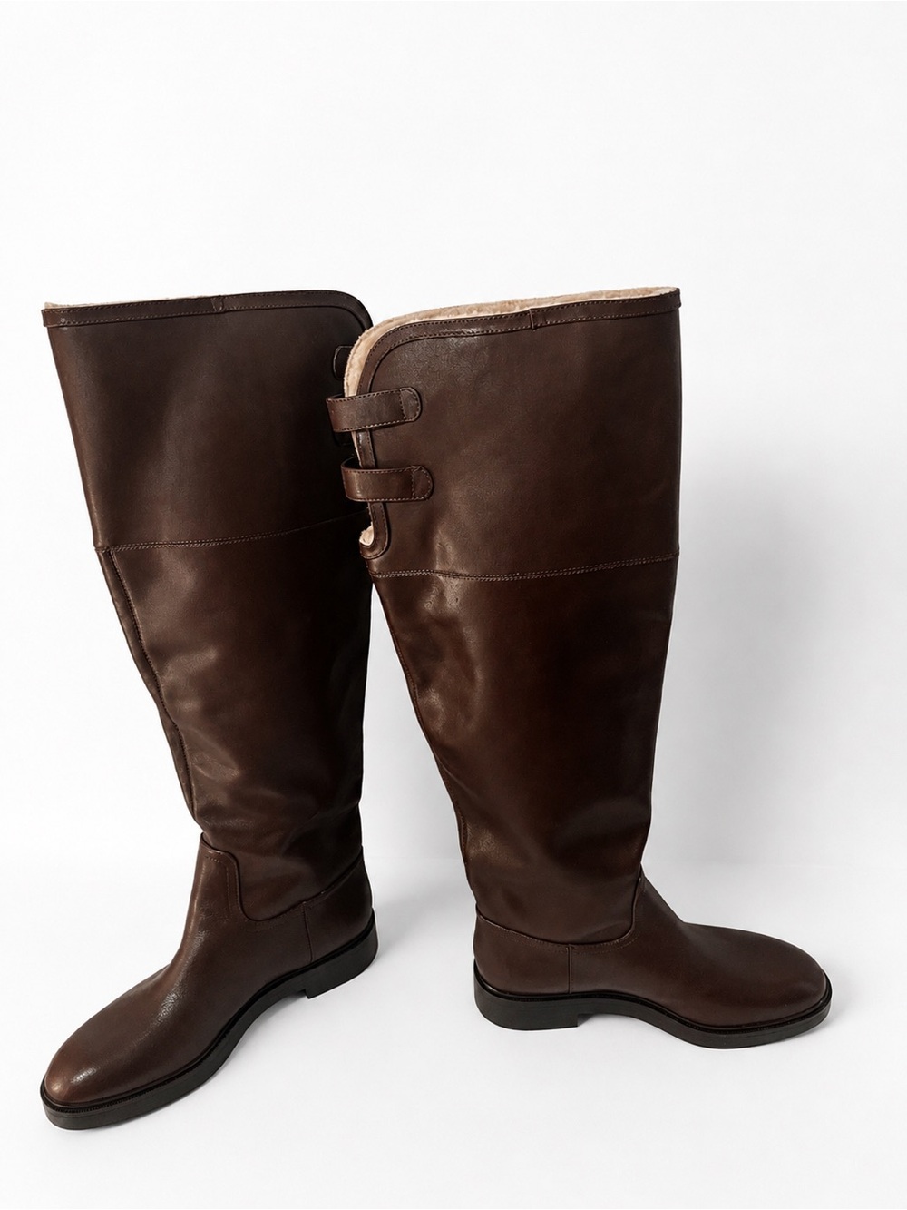Zara NWT Brown Leather Faux Shearling Double Buckle Riding Boots 8 - Picture 11 of 15